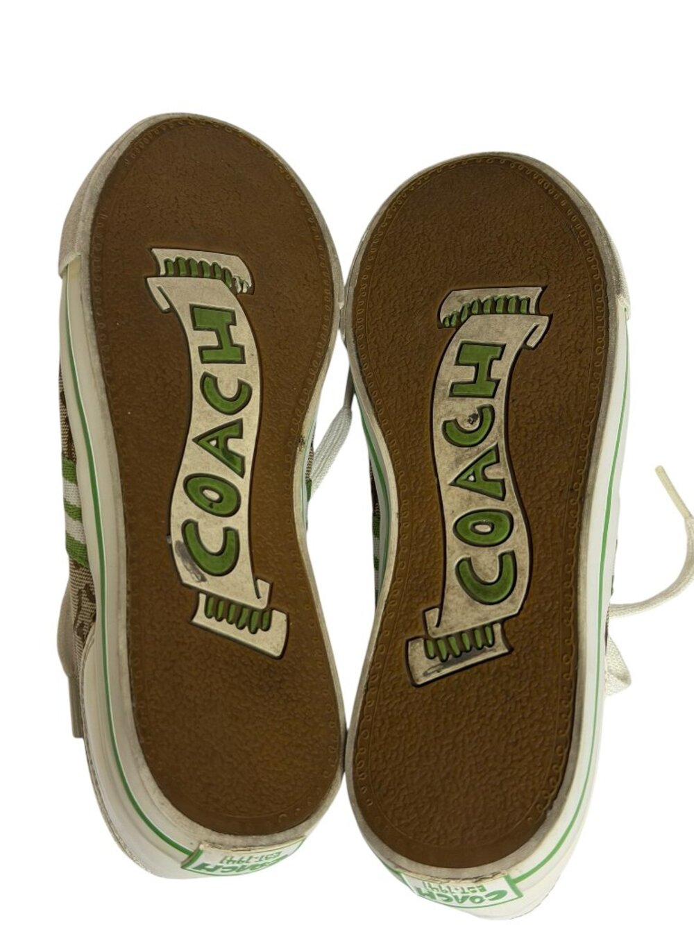 Coach Folly Signature Womens Sneakers Canvas Logo Tan Grass White 6 - Picture 8 of 10